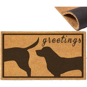 Assaoy Funny Dog Greetings Door Mat,Black Dog Welcome Coir Doormats Outside Entrance,Floor Mat,Fall Front Door mat with Heavy Duty Backing,Indoor Outdoor Rubber Rugs Patio Home Decoration 30 * 17 in