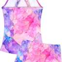 Girls Swimsuit Sleeveless Bathing Suits Back Cutout Summer Swimwear with Removable Chest pad 6-14 Years (Purple)
