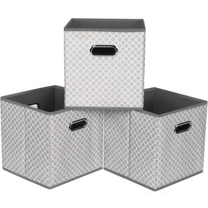 Fabric storage bins Cubes, Fabric Cube Organizer with Handle, Foldable Cube Bins for Cloth or Accessary Storage, 11x11x11, Set of 3, (Light Grey)