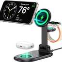 Magnetic Wireless Charger Mag-Safe 3 in 1 Charging Station,15W Max Foldable Wireless Charging Stand for iPhone 16/15/14/13/12, Fast Travel Charger for Multiple Devices iWatch Airpods (Black)