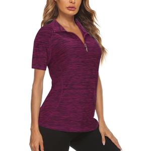 Koscacy Women's Quarter Zip Polo Shirts Short Sleeve Quick Dry Golf Tennis Athletic Tops (Purple, S)