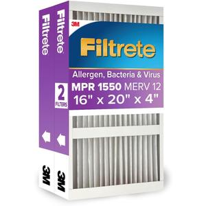Filtrete 16x20x4 AC Furnace Air Filter, MPR 1550, MERV 12, Fits Lennox & Honeywell, Allergen, Electrostatic Air Cleaning Filter, 2-Pack (Actual Size 15.88x19.88x4.31 in)