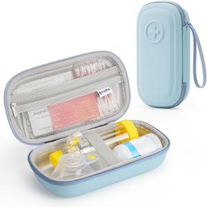 Asthma Inhaler Portable Case for Adults, Kids & Seniors - Multi-Zone Lining for Inhaler/Spacer/Emergency Meds, Waterproof PU & Travel-Ready with Mesh Pocket, Blue (Only Case)