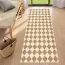 LIVEBOX Checkered Carpet Runners for Hallway 6ft, Beige Washable Runner Rug 2x6 for Kitchen, Modern Laundry Room Carpet Runner, Moroccan Plaid Soft Non Slip Runners for Entryway Bathroom Bedroom