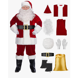 Santa Suit Deluxe Santa Claus Costume for Men, Christmas Adults Santa Costume Set Santa Outfit Larage