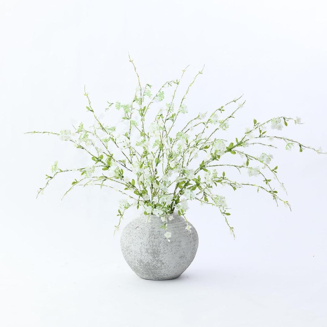 mizii 3Pcs 45" Artificial Cherry Blossom Branches White Fake Silk Cherry Blossoms Flowers with Long Stem for Wedding Decorations Table Centerpieces Vase Arrangement Home Decor (White)