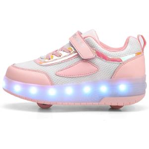 Kids Light Up Shoes with Wheels USB Chargable Colorful Light Up Roller Skate Shoes, size: 29