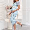 AISWI Maternity Mesh Dress Ruched Side Round Neck Pregnancy Dresses Baby Shower Wedding Guest Cocktail Party (XL)