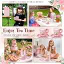 Nuogo 200 Pcs Floral Paper Tea Cups and Saucers 7 oz Disposable Paper Teacups with Handle and Plates for Tea Party Decoration Wedding Birthday Baby Shower Bridal Mother's Day, Serve 100(Pink)