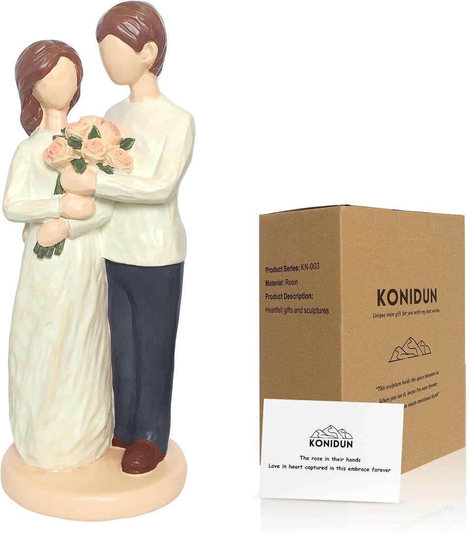 Valentines Day Gifts for Couples  7" Mr & Mrs Figurine, Hand-Painted Resin Romantic Couples Statue for Anniversary Wedding, Engagement & Bridal Shower Gifts for Her, Wedding Cake Tropper (Blue)