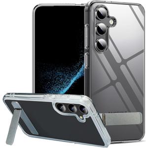 for Galaxy A55 5G Clear Case with Stand, Built in 3-Way Metal Kickstand TPU Bumper & PC Back Crystal Transparent Anti-Yellowing Protection Phone Case for Samsung Galaxy A55 (2024) (Clear)