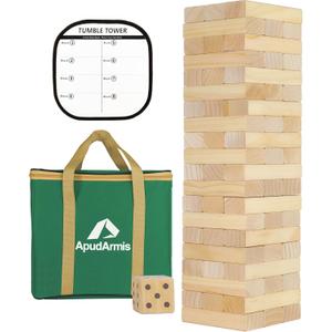 ApudArmis Giant Tumble Tower Stack to Over 5.2Ft, 60 PCS Pine Wooden Stacking Timber Tower,Classic Block Giant Outdoor Indoor Game for Adults, Fun Game at Backyard, Lawn, Party with Family & Friends, XL-Over 5 FT