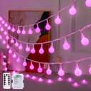 JMEXSUSS Globe String Lights Battery Operated - 100 LED White Fairy Lights Indoor Outdoor Waterproof 33FT Battery Powered String Lights with Remote for Wedding Bedroom Classroom Camping Decor (Pink)