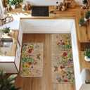 Artoid Mode Wood Flowers Butterfly Spring Kitchen Mats Set of 2, Seasonal Home Decor Leaves Low-Profile Kitchen Rugs for Floor - 24x35 and 24x59 Inch