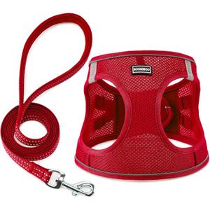 Dog Harness with Leash Set, No Pull Adjustable Reflective Step-in Puppy Pet Vest Harnesses for Small Medium Large Dogs and Cats,Red M