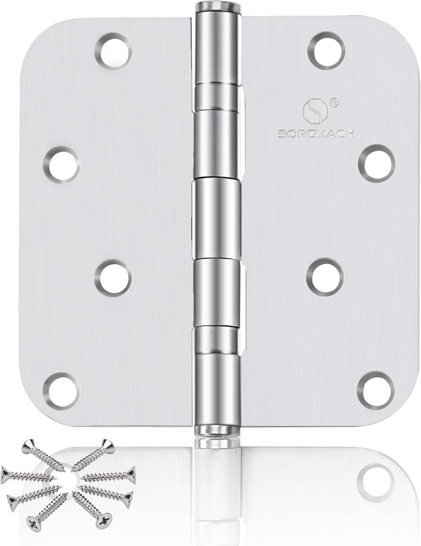 304 Stainless Steel 4 Inch Door Hinges Brushed Satin Nickel Interior Hinges 5/8" Radius Corners 3.5'' Ball Bearing Silver Door Hinges- 3 Pack