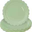 HEIPINIUYE 50 Pieces Sage Green Paper Plates 9 Inch Sage Scalloped Plates Disposable Dinner Plates for Wedding Baby Shower Birthday Party Dessert Plates