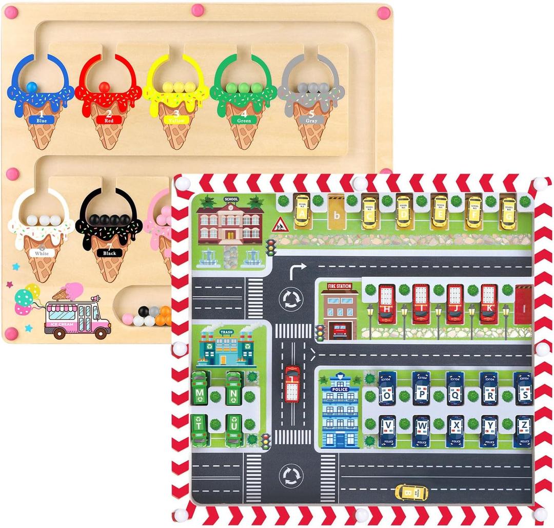 Syahro 2 in 1 Magnetic Color and Number Maze, Durable Wooden Alphabet Board Puzzles, Strong Magnet Sorting Toys for Toddlers Kids 3-6 Years Old, Educational Preschool Learning Activities Gift