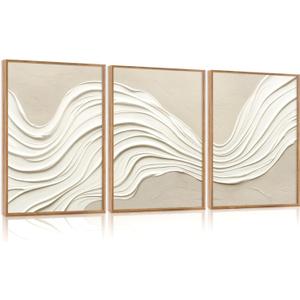 CHDITB 3D Small Wave Relief Wall Art,Neutral Earth Tone Textured Wall Decor 23,5x15,5inch