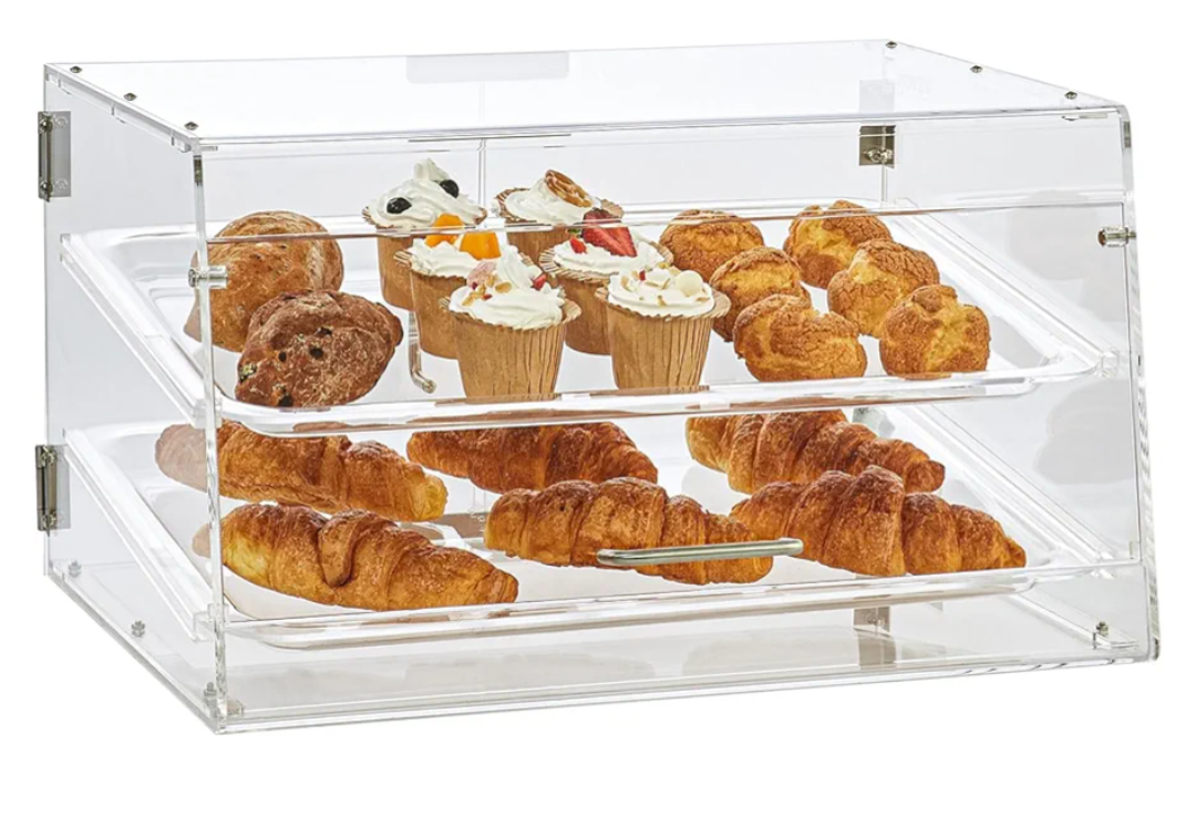 VEVOR Pastry Display Case, 2-Tier Commercial Countertop Bakery Display Case, Acrylic Display Box with Rear Door Access & Removable Shelves, Keep Fresh for Donut Bagels Cake Cookie, 20.7"x13.2"x11.9"