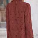 PRETTYGARDEN Tops for Women Trendy 2025 Fall Long Sleeve Blouses Dressy Casual Embroidered Eyelet Shirts Going Out Outfits (L)