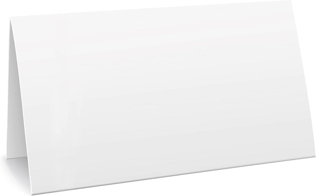 2 x 3,5"Plain White Folding Tent Cards (Set of 100) - 4x3,5"Folds to 2x3,5"Simple Blank Card Stock for Writing, Stamping, Drawing-Make Your Own Note, Thank You Cards, Seating Place Cards for Weddings