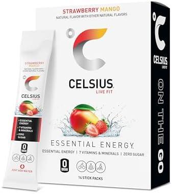 CELSIUS On The Go Strawberry Mango, Sugar Free Energy Drink Mix (14 Sticks per Pack) BBD 02/28