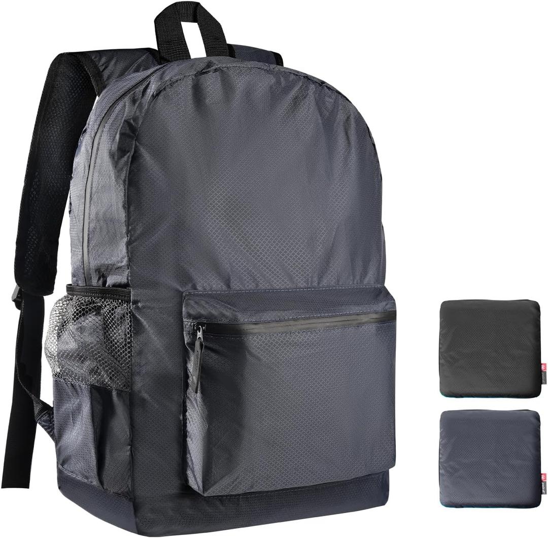 pack all 20L Lightweight Packable Backpack, Water Resistant Foldable Backpack, Travel Hiking Daypack with Waterproof Zippers (Navy Blue)