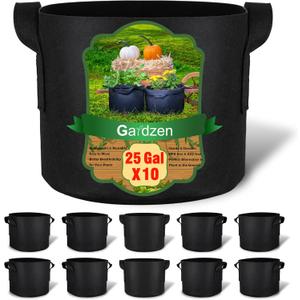 Gardzen 10-Pack 25 Gallon Grow Bags, 300G Thickened Aeration Fabric Pots with Handles, Heavy Duty Cloth Pots for Plants (Black)