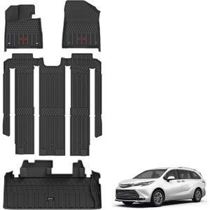 3W Floor Mats & Cargo Liner Fit Toyota Sienna 7 Seat 2021-2026 (Except for 2025 2026 Platinum Edition), TPE All Weather Custom Fit Floor Liner for Sienna XLE/XSE/Limited/Woodland Edition