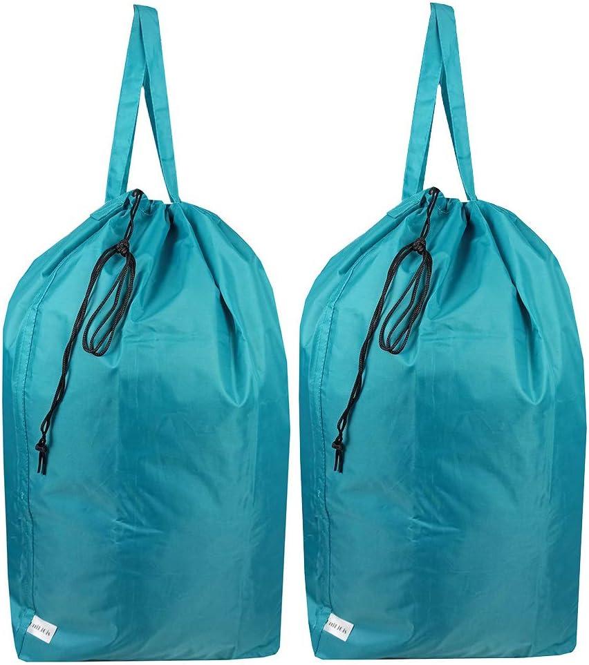 Tear Proof Nylon Laundry Bag with Handles (2 Pack),Travel Laundry Bag with Drawstring Closure,Dirty Clothes Bag Fit Most Laundry Hamper or Basket,27.5x34.5 in,Blue Aqua (Large)