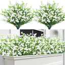 Sggvecsy Artificial Flowers for Outdoors 24 Bundles UV Resistant Boxwood Shrubs Artificial Eucalyptus Fake Plants Faux Plastic Greenery for Farmhouse Garden Home Indoor Outdoor DecorationWhite