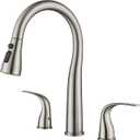 TIORIY 3 Hole Kitchen Faucet with Pull Down Sprayer, Brushed Nickel, Double Handle High Arc Faucet for Kitchen Sink with 3 Mode Spray, Stainless Steel, T3005BN