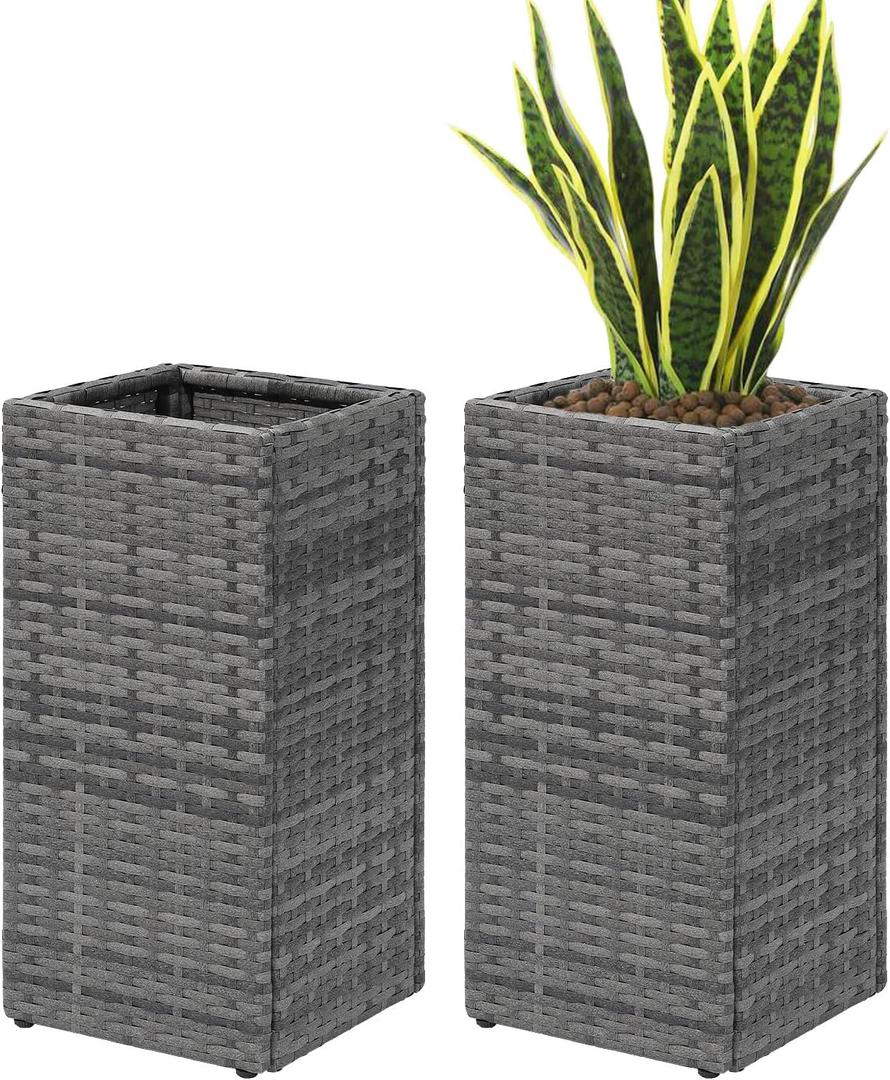SUNNYPARK 2 Pack Tall Planters for Outdoor Plants Rattan Modern Tall Square Planter Box with Removable Liners Indoor Outdoor Porch Patio Flower Pot (12 x 12 x 24)