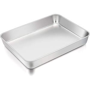 TeamFar Lasagna Pan, 12.3 x 9.75 x 2, Stainless Steel Rectangular Cake Brownie Casserole Pan For Roasting Baking, Healthy & Heavy Duty, Brushed Surface & Deep Side, Dishwasher Safe