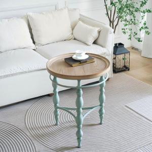 Rustic Farmhouse Round End Table, French Country Vintage Side Table,20.1'' x 23.6''H Rustic Solid Wood with Vintage Iron Legs, for Living Room, Bedroom, Small Spaces,Nature White