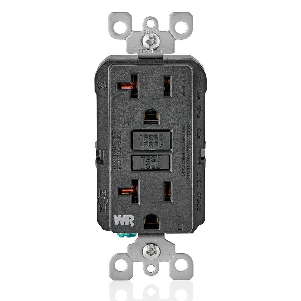 Leviton GFCI Weather-Resistant Outlet, 20 Amp, Self Test, Non Tamper-Resistant with LED Indicator Light, Outdoor Locations, GFWR2-E, Black