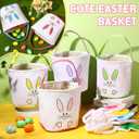 Domensi 12 Pcs Easter Basket Set for Kids Canvas Easter Baskets with Handles and Plush Bunny Ear Headbands, Reusable Small Bags Bulk for Egg Hunt Supplies(Footprints)