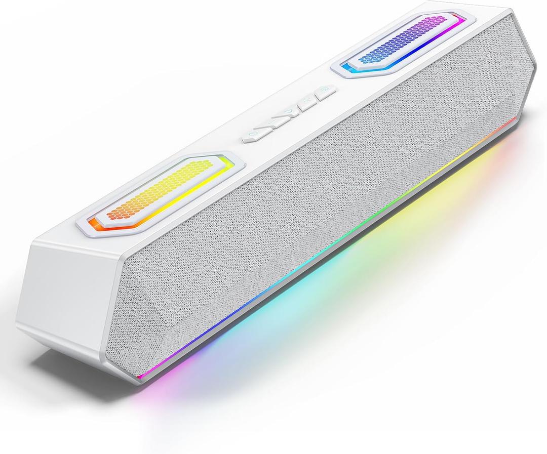 Deeyaple Computer Speakers, 40W Wireless Soundbar for Desktop PC with Bluetooth 5.3 & USB Audio,Software Custom EQ, Dynamic RGB Lighting, External Power Adapter Gaming Speakers, Laptop, Xbox (White)