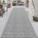 DEXI Hallway Runner Rug 3.3x12, Woven Braided Farmhouse Runner Carpet Indoor, Absorbent Thin Long Entryway Runners for Kitchen, Laundry Room, Patio Entrance, Checkered Grey