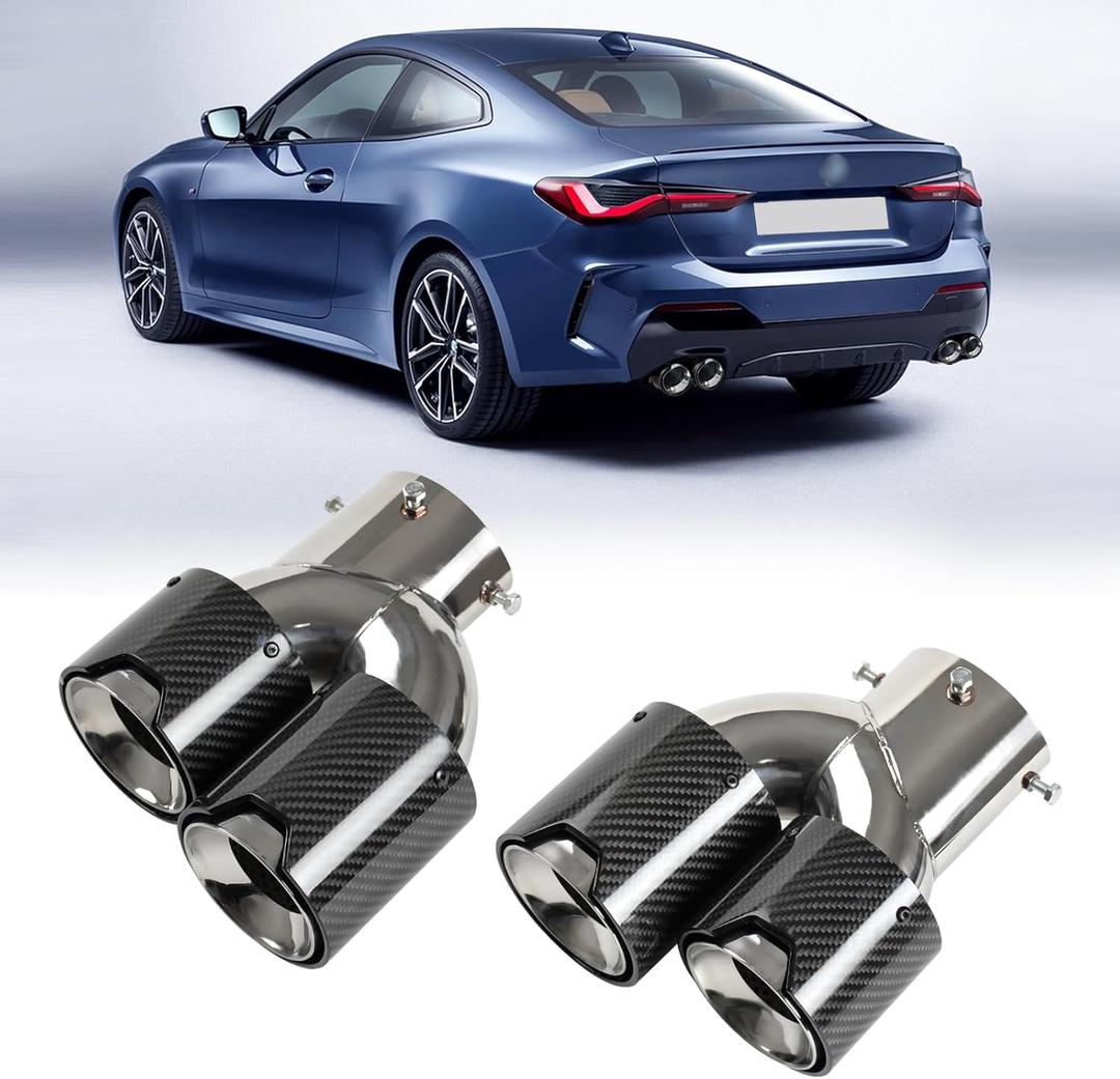 2-Pack Carbon Fiber Dual Exhaust Tips for BMW G20 M340i 330i 330e / G42 M240i / G22 G23 M440i Stainless Steel Inner Layer Tailpipe Tip