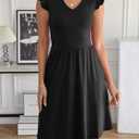 HELYO Women's Summer Dresses Cute V Neck Ruffle Sleeve Cocktail Short Work Casual Dress with Pockets 648 (Black, S)