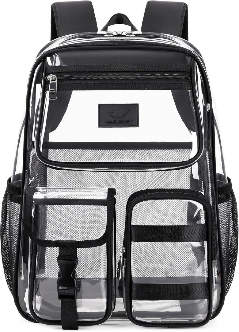 LXYGD Clear Backpack for School,Stadium Approved Transparent Heavy Duty See Through Backpack College Bookbag Travel Work Daypack Security for Teens Girls Women Students(Black)