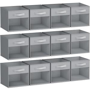 DIMJ Storage Cubes, Cube Organizer Bin, 12 Pack Foldable Containers with Window, Closet Storage Bins with Handle, 12x 12 inch Storage Boxes for Clothes, Toys, Books (Grey) (Gray)