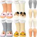 Berlune 4 Pairs Christmas Fuzzy Slipper Socks for Women Girl Grippers Plush Fleece Lining Non Slip Animal Winter Lover Gift (Pig, Chicken, Dog, Cow)