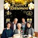 Retirement Backdrops for Photoshoot Black Gold Happy Retirement Party Decorations 78 x 70 Inch Retire Banner Photography Background for Women Men Retired Party Supplies