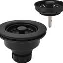 Black Polymer Drain Kitchen Sink Drain Assembly with 2 Removable Basket Strainers and Rubber Stopper for 3.5-Inch Drain Openings, Matching Color of Quartz Granite Sinks