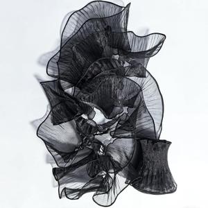 7 Yards Retro Ruffle Trim - Pleated Chiffon & Tulle Fabric Applique for Dress, Bag Decoration, Craft Sewing Trimming（Black）