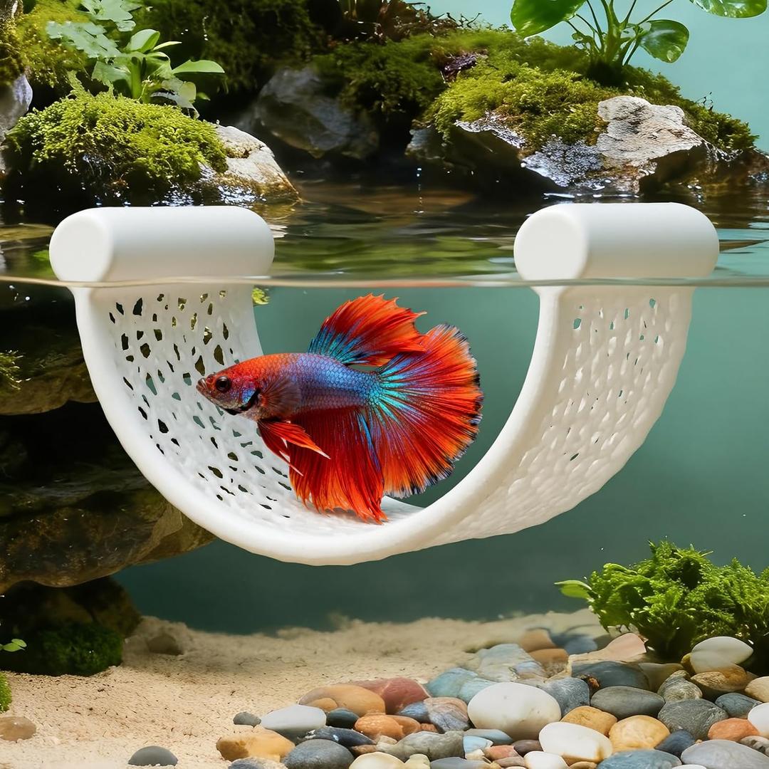 Floating Betta Hammock, Betta Fish Hammock, Floating Rest Platform or Small Aquariums, Nano Tanks, Shrimp, Corydoras, Betta Fish Tank Accessories, Fish Tank Decor, 3D Printed Aquarium Decor (White)