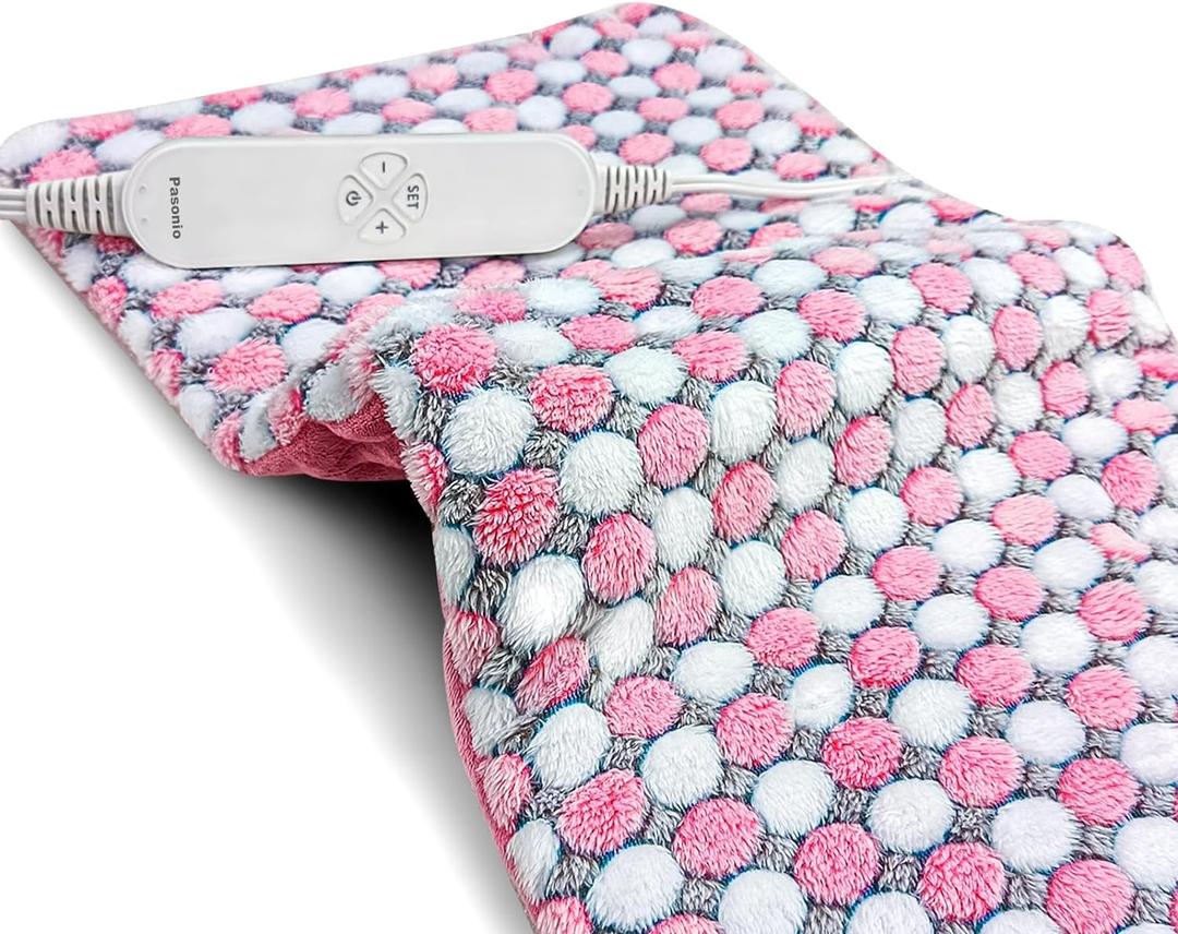 Pasonio XL Full Weighted Heating Pad for Back Pain, Cramps, Relief - - 2.3lb Large Electric Heat Pad for Neck and Shoulders - Hot Heated Pad with Auto Shut Off, Stay on- (XL 12"x24" Pink) - PYQ0F